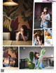 A collage of photos of a woman sitting at a table.