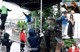 A group of people standing under an umbrella in the rain.